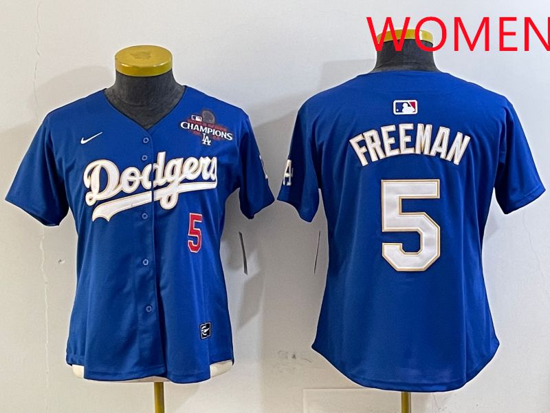 Women Los Angeles Dodgers #5 Freeman Blue Gold Game 2025 Nike MLB Jersey style 5